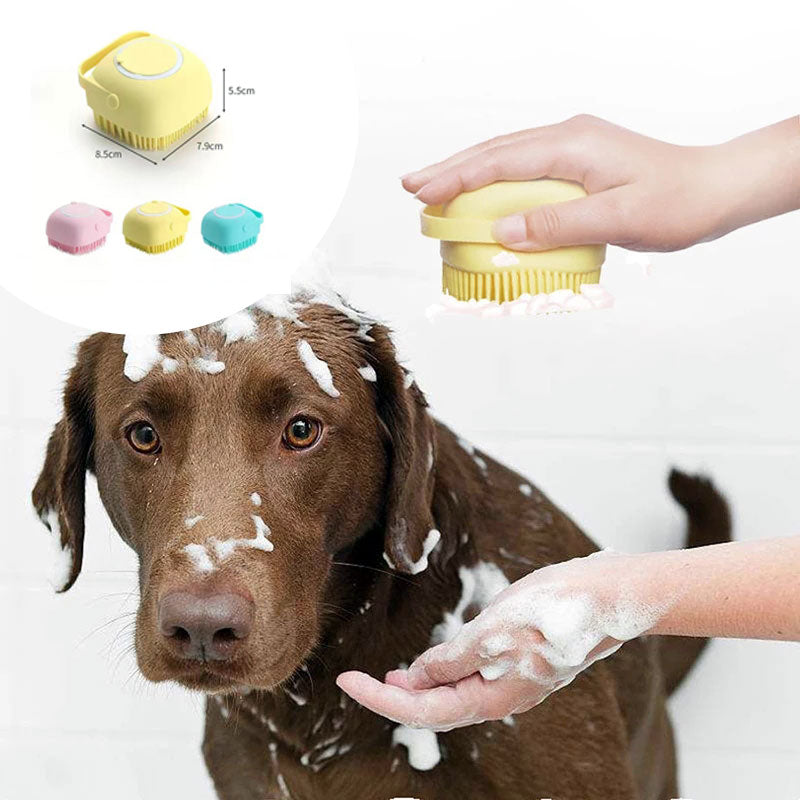 "Silikon Haustier-Bademassagehandschuh mit Shampoo-Spender: Pflegebürste für Hunde und Katzen, Ideal für Empfindliche Haut"