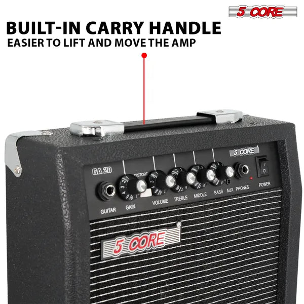 "5 Core 20W Elektrischer Mini-Gitarrenverstärker mit 6.5 Zoll Lautsprecher, AUX und Kopfhöreranschluss - Tragbar und Ideal für Alle Musikstile"
