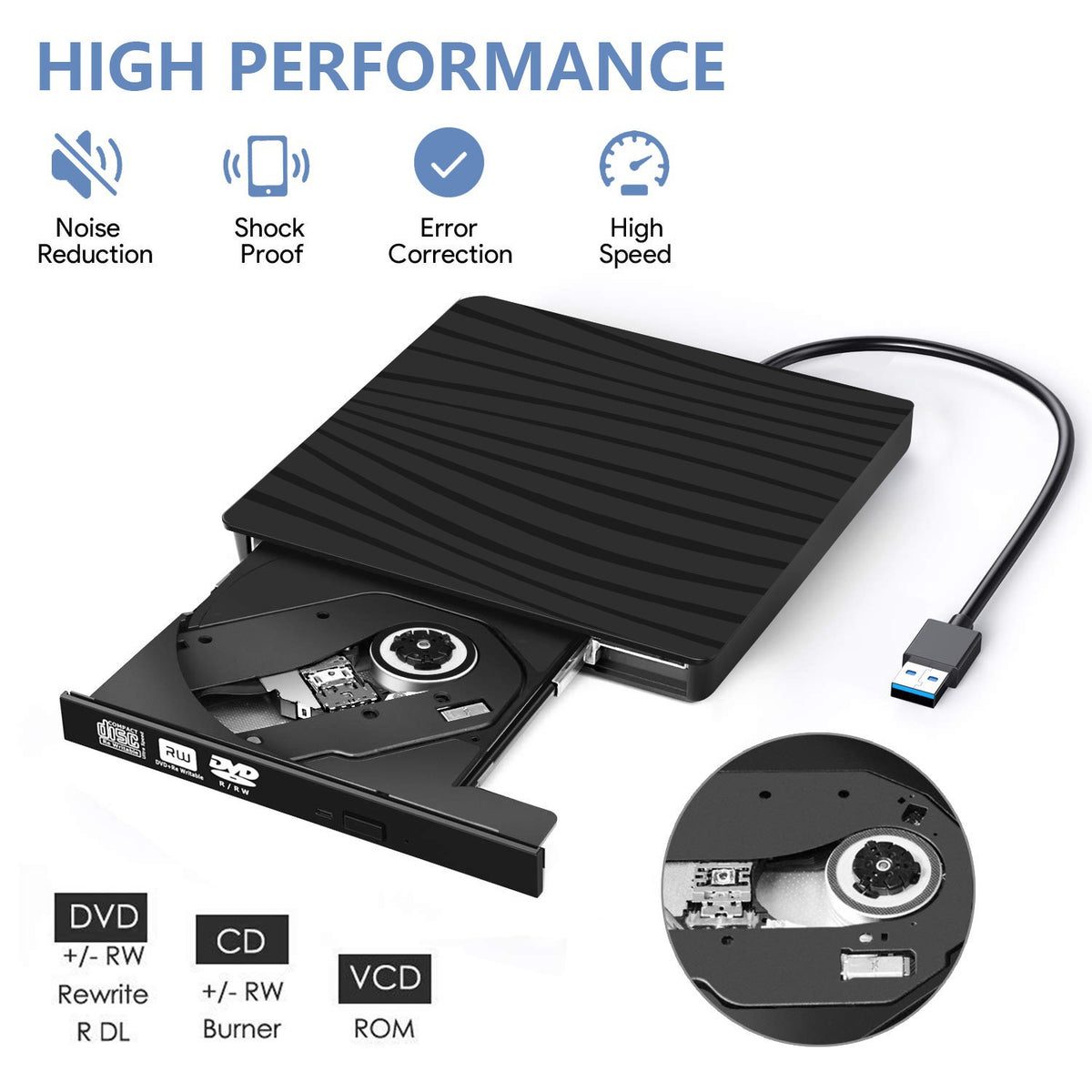 "Ultra-Dünner USB 3.0 Typ-C Externer DVD-Brenner - Hochgeschwindigkeits-Universell für Desktops und Laptops, Zebra-Muster"
