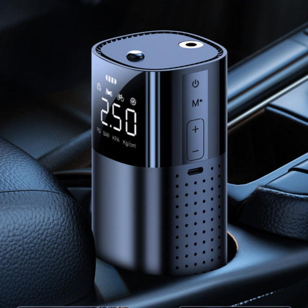 "Tragbare Auto-Luftkompressor mit kabelloser Aufladung für zu Hause, 120W Leistung, Beleuchtung, Reifendruckanzeige & USB-Aufladung"