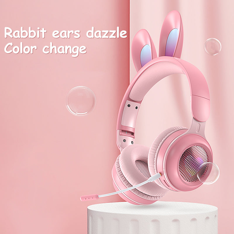 "Leuchtende Hasenohr-Kopfhörer, Kabellos & Ausziehbar, Bluetooth 5.0, Stereo, Anruffunktion, Unterstützt Musik, USB-Aufladung, RGB-Beleuchtung - Ideal für Handy, Tablet & Laptop"
