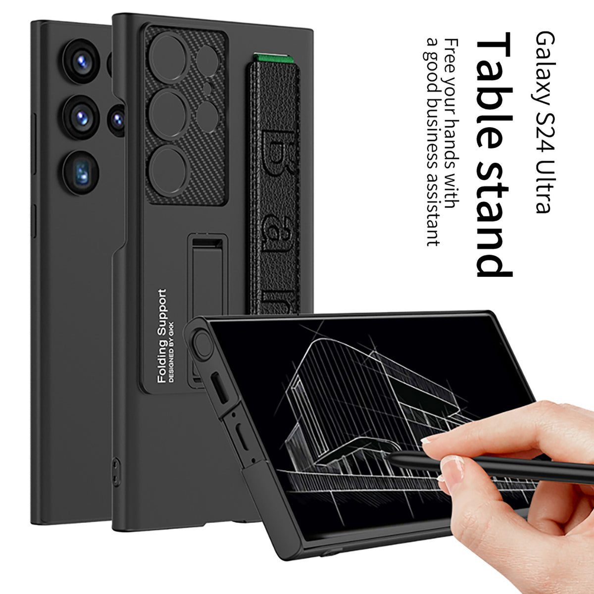 "Sturzsichere Handyhülle mit Armbandhalterung - Elegante Schutzschale für Samsung, PC-Material, Ins-Stil in Kalt-Schwarz, Silber, Waldgrün, Karbonfaser-Muster"