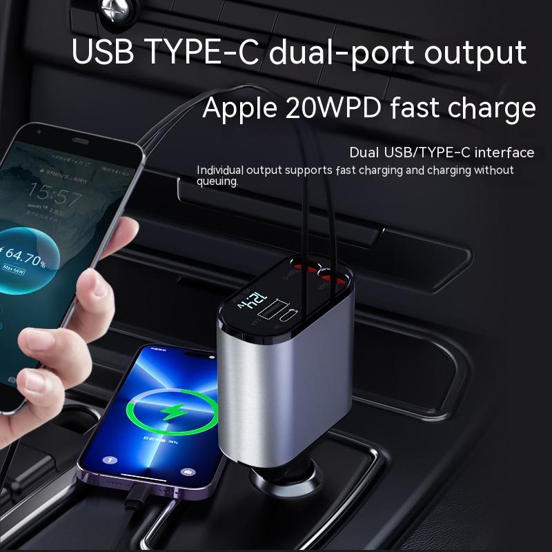 "Ultra-Schnell 100W Metall Auto Ladegerät - USB und TYPE-C Adapter mit Zigarettenanzünder - Einfache Handhabung und einstellbare Richtung"