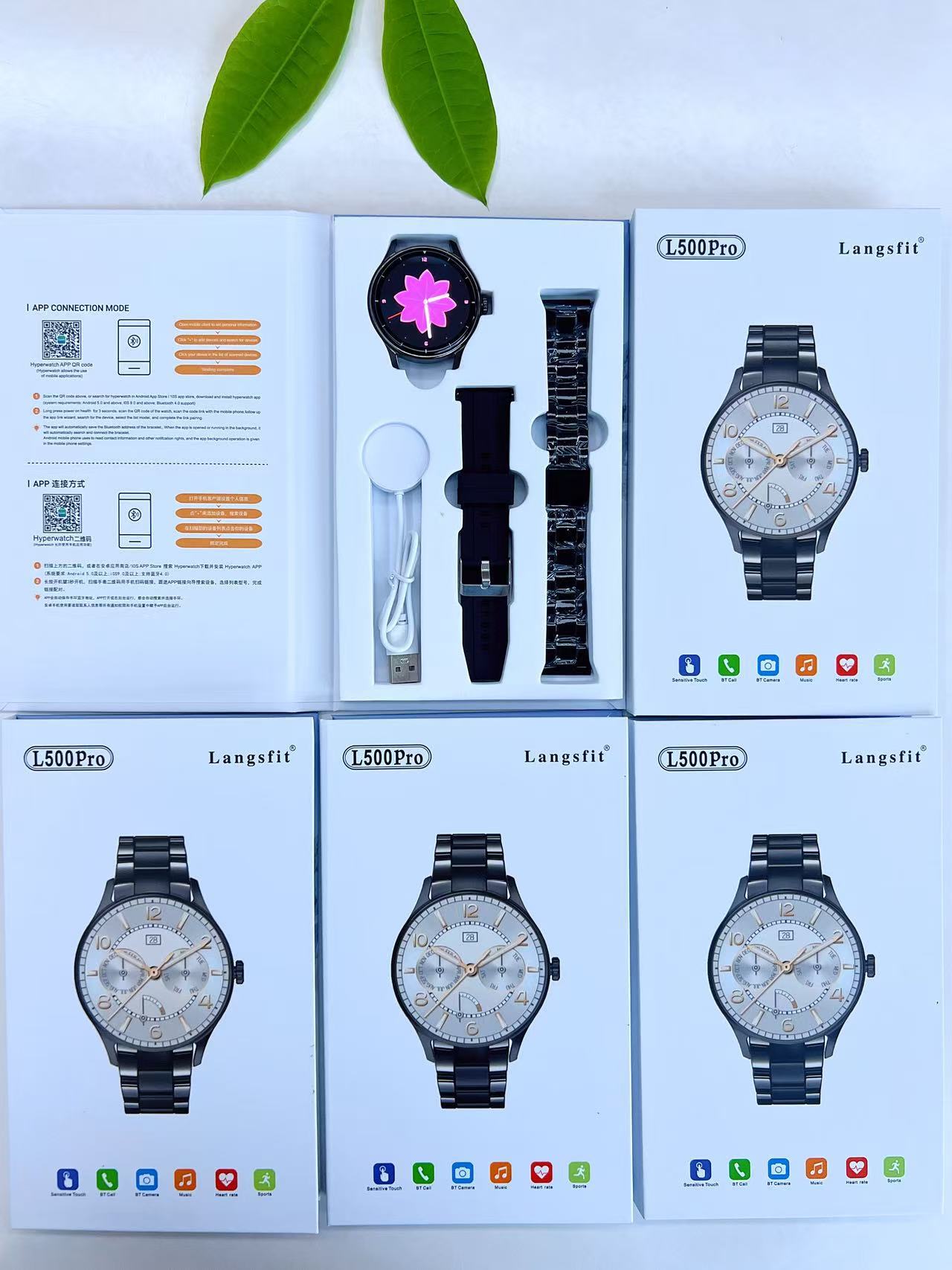 "Edelstahl Sportuhr mit Polierter Doppelarmband und Bluetooth-Anruffunktion - TFT Touchscreen, Farben: Schwarz, Silber, Gold"