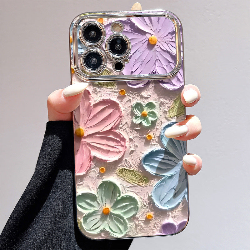 "Robustes, elektroplattiertes Blumendesign Handyhülle für Großbildschirme, Stoßfest und Kratzfest mit stilvollen Silberherz-Perlen"