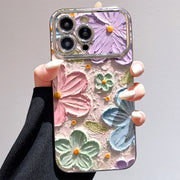 "Robustes, elektroplattiertes Blumendesign Handyhülle für Großbildschirme, Stoßfest und Kratzfest mit stilvollen Silberherz-Perlen"