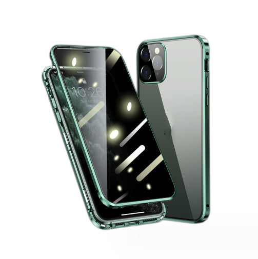 "Hochauflösende Doppelseitige Glas-Magnet Handyhülle aus Metall, Kompatibel mit iPhone Modellen, Minimalistisches Design in Vielfältigen Farben"