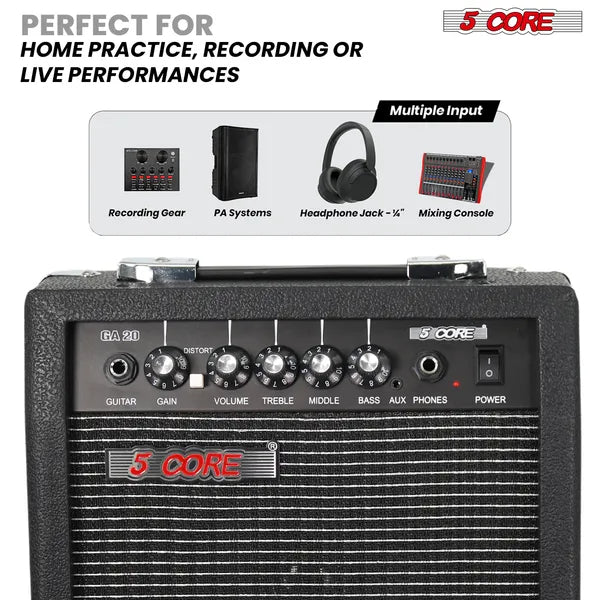 "5 Core 20W Elektrischer Mini-Gitarrenverstärker mit 6.5 Zoll Lautsprecher, AUX und Kopfhöreranschluss - Tragbar und Ideal für Alle Musikstile"