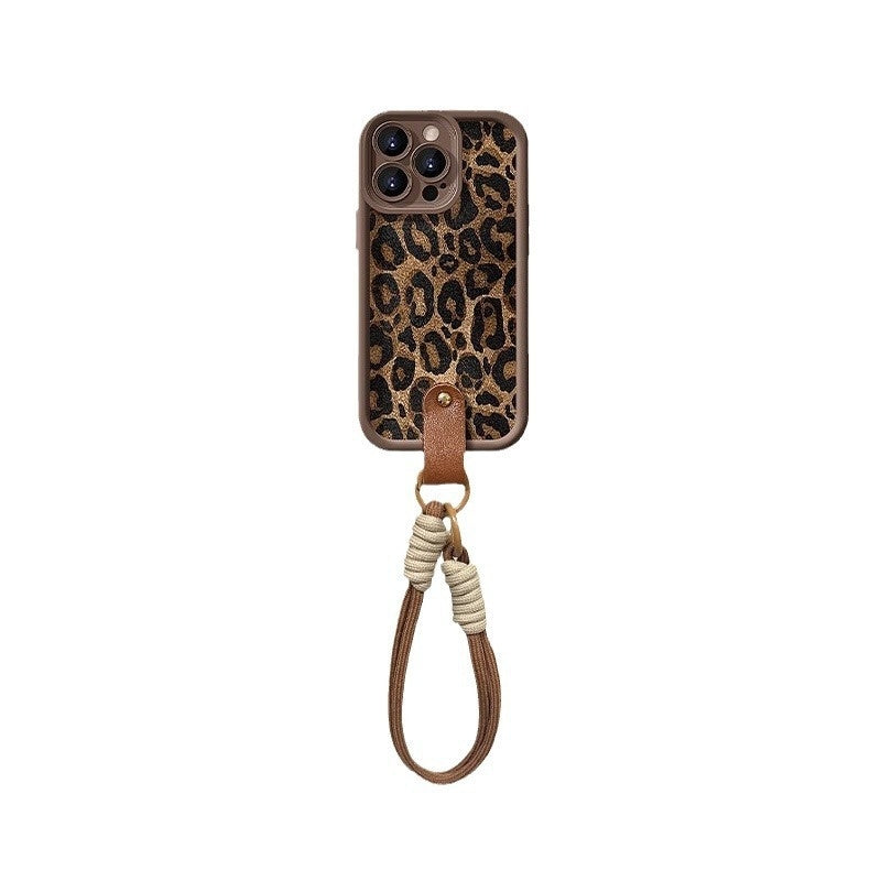 "Leopardenmuster Lanyard Handyhülle, Schutz vor Stürzen, Silikon Soft Shell, Luxuriös & Kreativ - Braun"