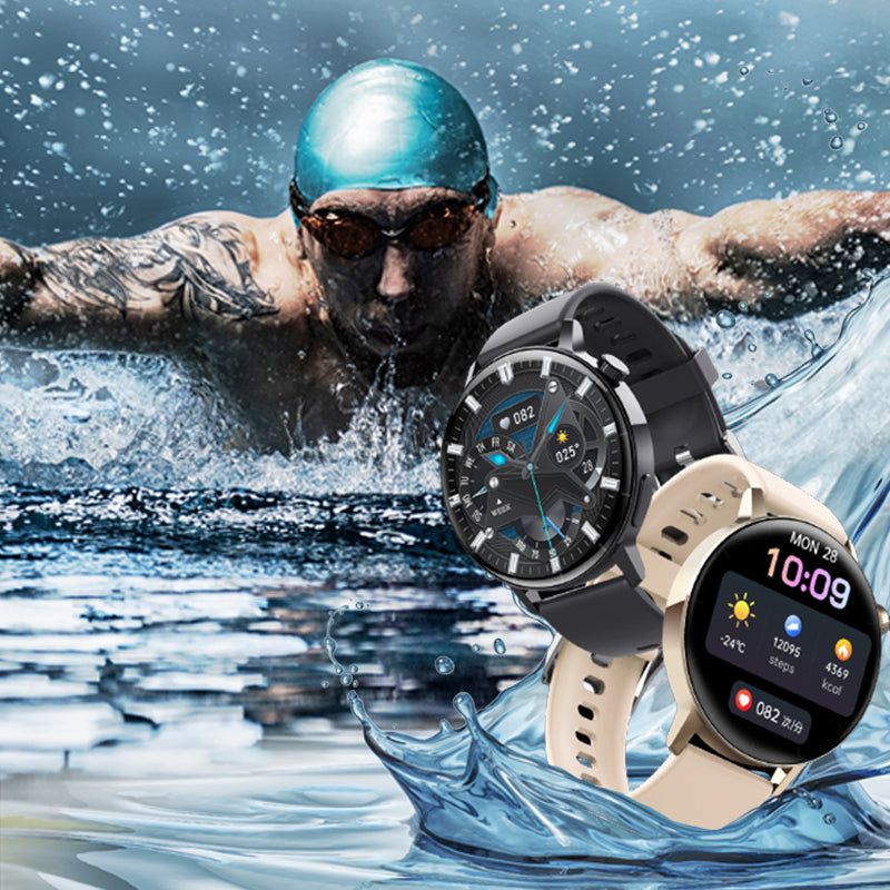 "Intelligente Bluetooth-Anruf Smartwatch 1.32 Zoll, Gesundheits Sportarmband, Wasserdicht, Magnetisches Saugaufladen - Schwarz und Rosegold"