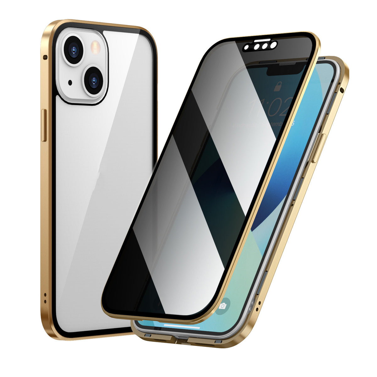 "Hochauflösende Doppelseitige Glas-Magnet Handyhülle aus Metall, Kompatibel mit iPhone Modellen, Minimalistisches Design in Vielfältigen Farben"