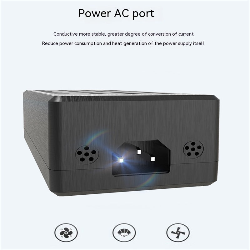 "Schnellladender USB-Multiport-Ladegerät mit 24 Anschlüssen, Brandschutz ABS-PC Material, Schwarz"