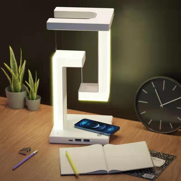 "Designer Balance-Lampe mit kabelloser Smartphone-Ladefunktion und magnetischem Schwebeeffekt für Zuhause und Büro"
