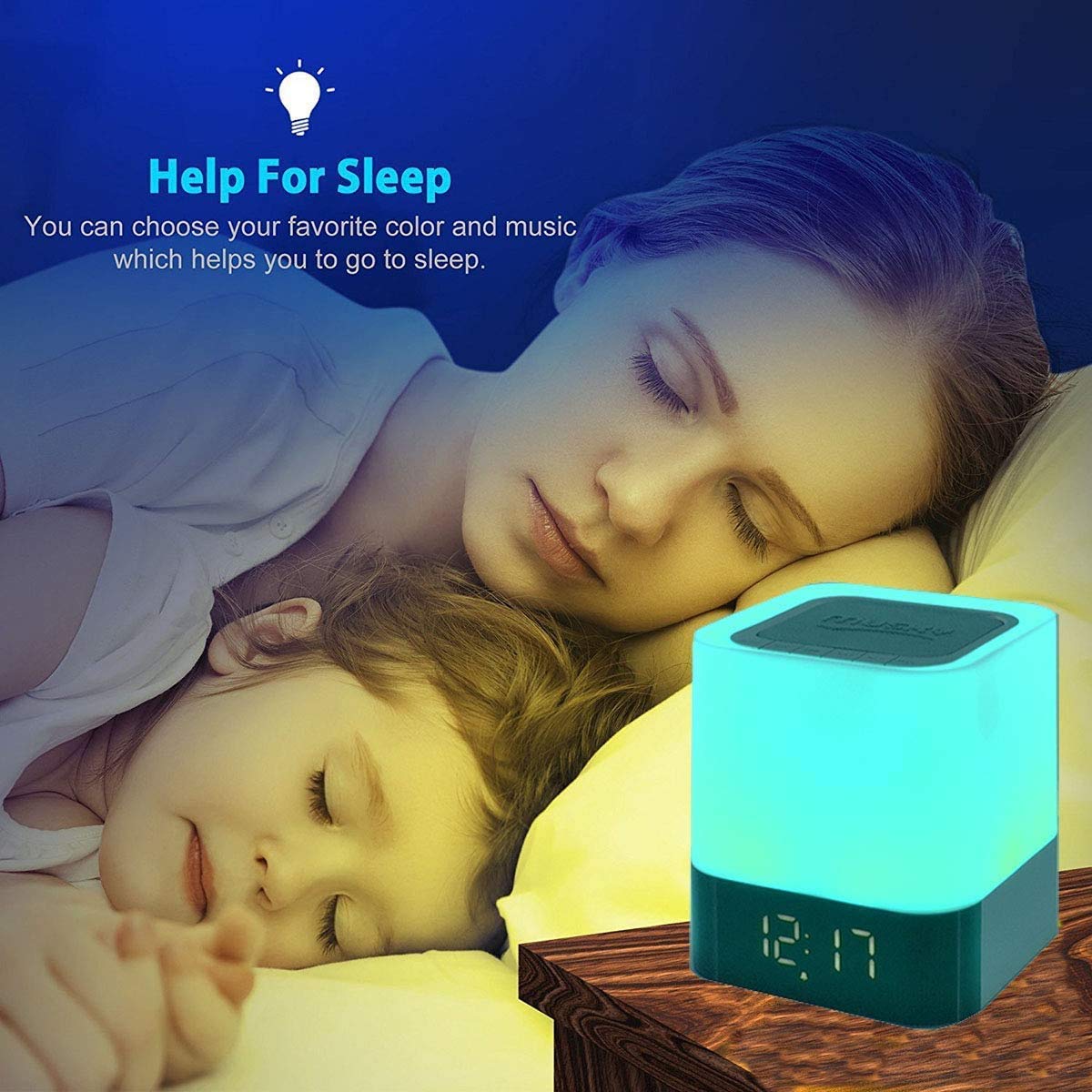 "Tragbarer Bluetooth Wecker Lautsprecher mit Touchscreen, LED-Licht und Farbenfroher Beleuchtung - 4000mAh Akku, 5W+ Verstärker"