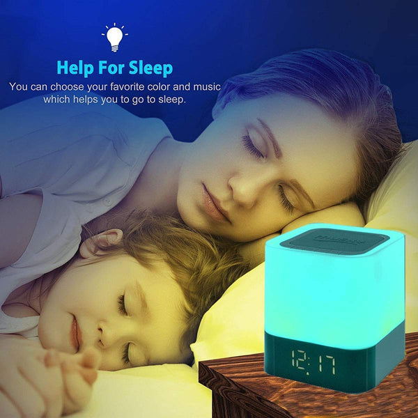 "Tragbarer Bluetooth Wecker Lautsprecher mit Touchscreen, LED-Licht und Farbenfroher Beleuchtung - 4000mAh Akku, 5W+ Verstärker"