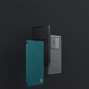 "Premium Leder Handyhülle mit Anti-Peep Objektivabdeckung und Flip-Cover für Samsung S23 ULTRA - Stoßfest, in Schwarz, Rot, Braun und Musterdesigns"