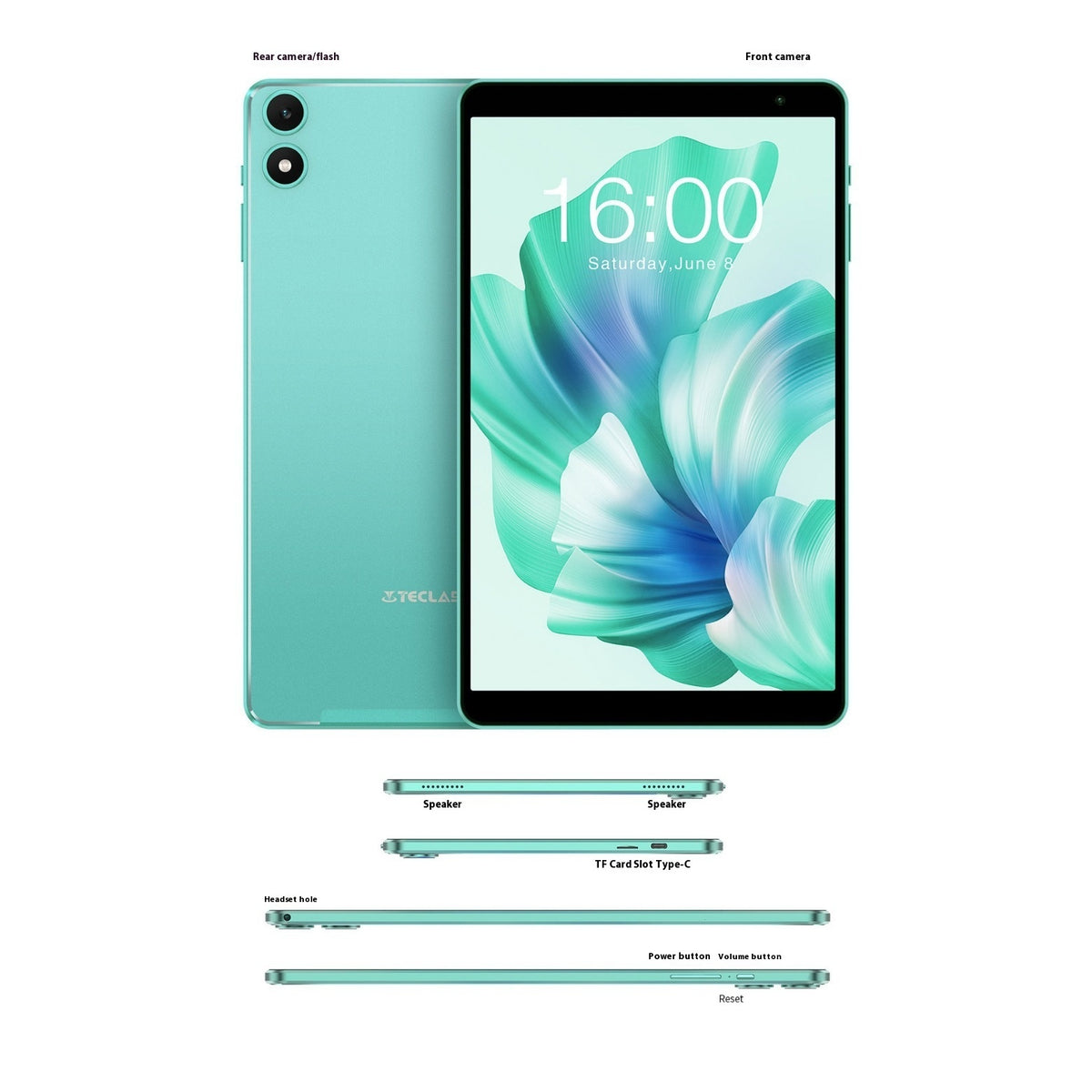 "8-Zoll HD Android 13 Tablet mit Acht-Kern-Prozessor, 4GB RAM, 64GB Speicher, Dual-Kamera & Bluetooth-Unterstützung - Grün"