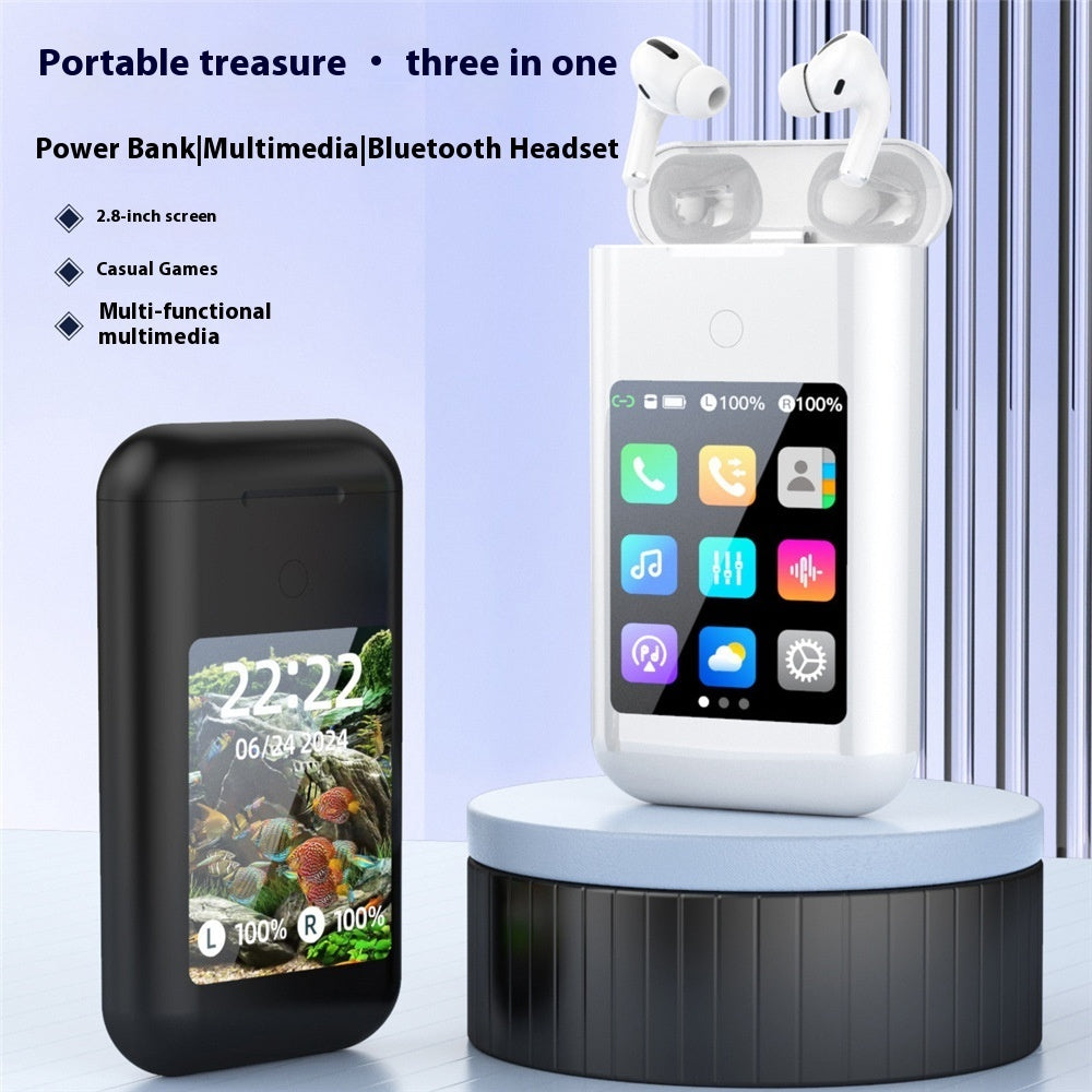 "Multifunktionaler Smart Power Bank In-Ear-Headset mit 28-Zoll Multimedia Display - Klarer Klang & Praktische Energieversorgung für Unterwegs"