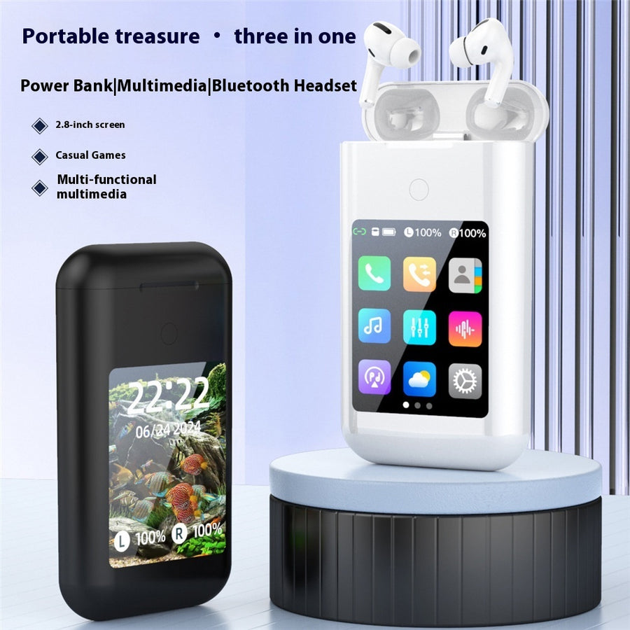 "Multifunktionaler Smart Power Bank In-Ear-Headset mit 28-Zoll Multimedia Display - Klarer Klang & Praktische Energieversorgung für Unterwegs"