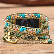 "Boho-Stil Afrikanische Kiefernstein Perlenarmband Grün Uhrband Kompatibel mit iPhone Modellen 38-45mm"