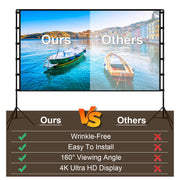 "Premium 4K HD Projektor Leinwand 120/100 Zoll mit Standfuß - Faltenfrei, Tragbar, für Innen- und Außenkino - Inklusive Tragetasche"