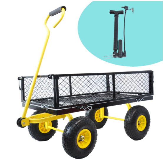 "Robuster Stahl Gartenwagen mit schwenkbarem Griff und abnehmbaren Seiten - Praktischer Heavy Duty Gartenkarren und Trolley"