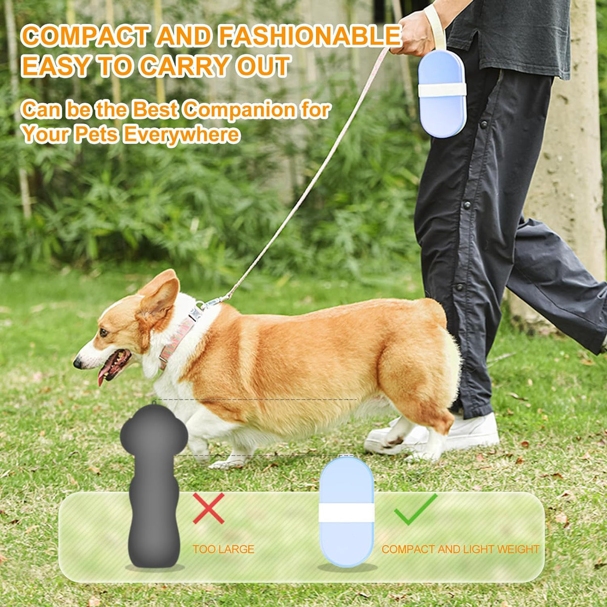 "All-in-One Reise-Haustier-Wasserflasche & Futterbehälter, 250ml, BPA-Frei, Auslaufsicher, Ideal für Hunde, Katzen, Kaninchen - Blau/Gelb"
