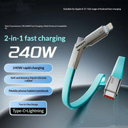 "240W Hochkompatibles Multi-Protokoll 2-in-1 Ladekabel aus Silikon - Schnellladung, Lightning & Typ-C Ports"