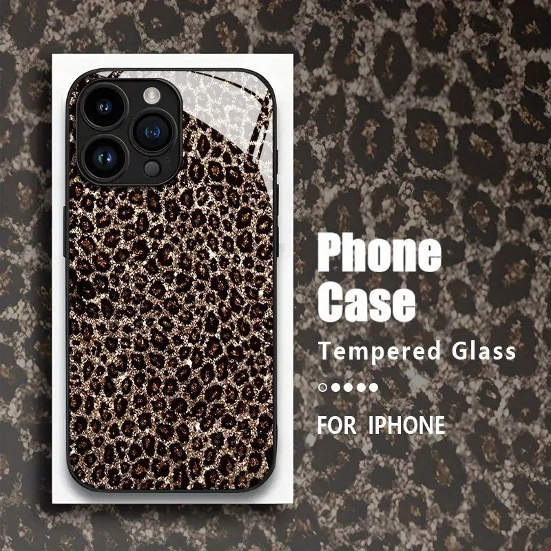 "Individuell Gestaltbare Schwarze Leopardenmuster iPhone Hülle - Kratzfestes Glas, Modisch & Luxuriös"