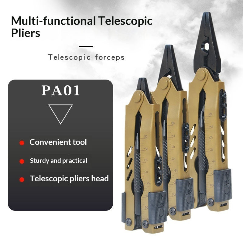 "Multifunktions-Teleskopzange PA01P in Wüstentarnfarbe - Tragbar & Leichtgewichtig, Aus SS420 Werkzeugstahl, Ideal für Notfälle im Freien"
