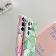 "Premium Elektroplattierte Diamant-Marmor Handyhülle, Stoßfeste Schutzhülle für Samsung S23, S23 Plus, S23 Ultra - in Rosa, Grün, Blau"