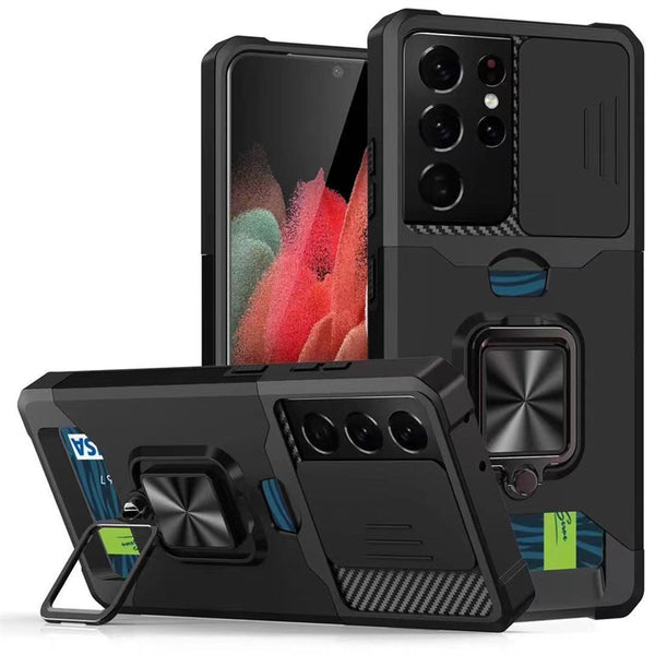 "Premium TPU+PC Schutzhülle für Samsung S21 Serie - Solide Farbe, Montageprozess, Push-Fenster Karten Handyhülle"