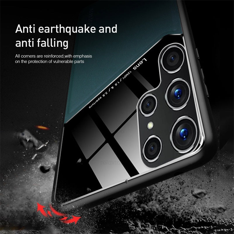 "Premium Leder Handyhülle für Samsung S22Ultra mit Magnetischer Autohalterung - Geschäftliches Design in Verschiedenen Farben"