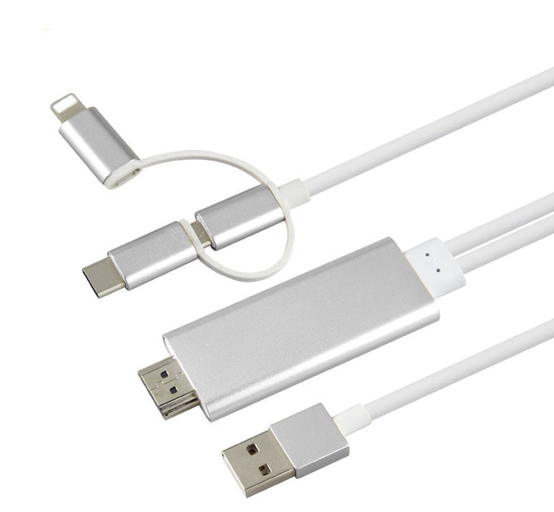 "Universelles 2M HDMI TV AV Adapterkabel, Kompatibel mit Apple iPhone 5 6 6S 7 7 Plus, USB 1080P, Unterstützt Aufladung und 4K x 2K @30Hz Auflösung"