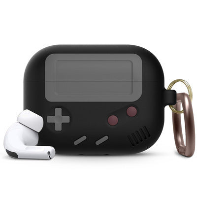 "Silikonhülle im klassischen Spielkonsolen-Design für Airpods Pro mit Schlüsselanhänger - Kompatibel mit Apple, Erhältlich in Schwarz und Grau"
