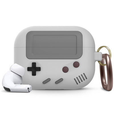 "Silikonhülle im klassischen Spielkonsolen-Design für Airpods Pro mit Schlüsselanhänger - Kompatibel mit Apple, Erhältlich in Schwarz und Grau"