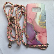 "Modische Marmormuster Samsung Handyhülle mit Lanyard in Pink, Dunkelblau und Hellgrün - TPU Rückenschutz"