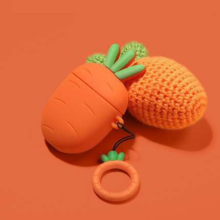"Universelle Schutzhülle für Airpods 1./2. Generation, Kompatibel mit iPhone, Karotten-Design, Optionaler Ringbügel - Orange"