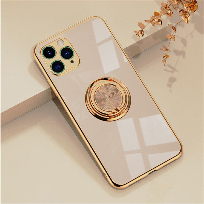 Luxuriöse iPhone Silikonhülle mit Goldrand & drehbarem Ring – Stilvoller Schutz