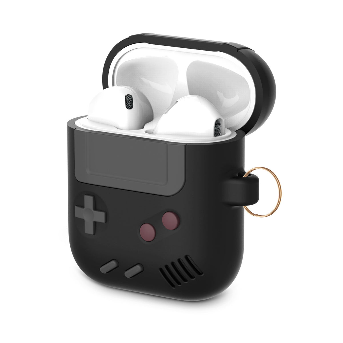 "Silikonhülle im klassischen Spielkonsolen-Design für Airpods Pro mit Schlüsselanhänger - Kompatibel mit Apple, Erhältlich in Schwarz und Grau"