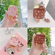 "Kompatibel mit Apple Airpods1/2 Generation: Popsicle Ohrhörerhülle im Cartoon-Stil - Silikon Flip-Typ, erhältlich in Pink und Braun"
