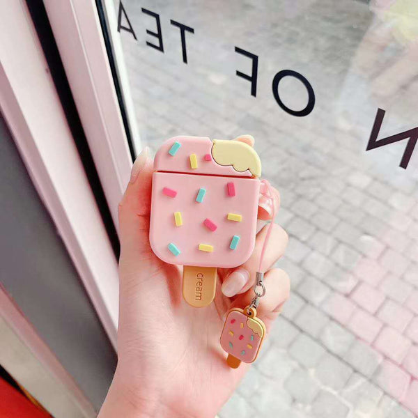 "Kompatibel mit Apple Airpods1/2 Generation: Popsicle Ohrhörerhülle im Cartoon-Stil - Silikon Flip-Typ, erhältlich in Pink und Braun"