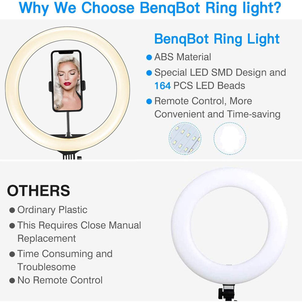"Professionelles Studio Foto & MakeUp Licht mit einstellbarem Stativ, dimmbarem LED Ringlicht, USB-Ladefunktion - Kompatibel mit iPhone Modellen"