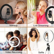 "Professionelles Studio Foto & MakeUp Licht mit einstellbarem Stativ, dimmbarem LED Ringlicht, USB-Ladefunktion - Kompatibel mit iPhone Modellen"