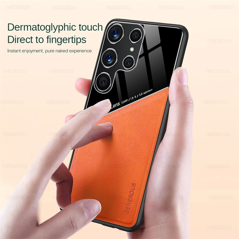 "Premium Leder Handyhülle für Samsung S22Ultra mit Magnetischer Autohalterung - Geschäftliches Design in Verschiedenen Farben"