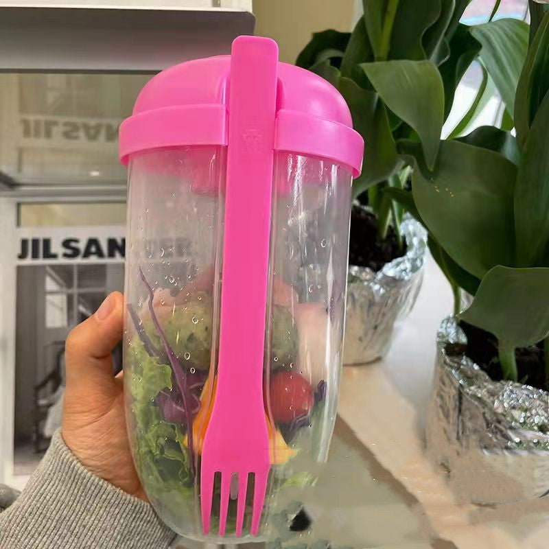 "Minimalistischer Tragbarer Salatbecher 1000ml mit Gabel und Dichtem Deckel - Auslaufsicher und Ideal für Unterwegs, Erhältlich in Weiß, Klein Blau, Mint Grün, Mädchen Rosa"