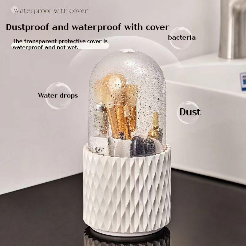 "Großkapazität Transparenter Kosmetik-Organizer mit 360° Drehung, Staubdichter Make-up-Pinselhalter mit Deckel aus Acryl für den Schreibtisch"