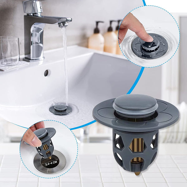 "Universal Waschbecken Abflussstopfen, Kupferkern, Schnell Entwässerung, Anti-Verstopfung, Langlebiges Material, Einfache Installation - Roségold, Silber, Grau"