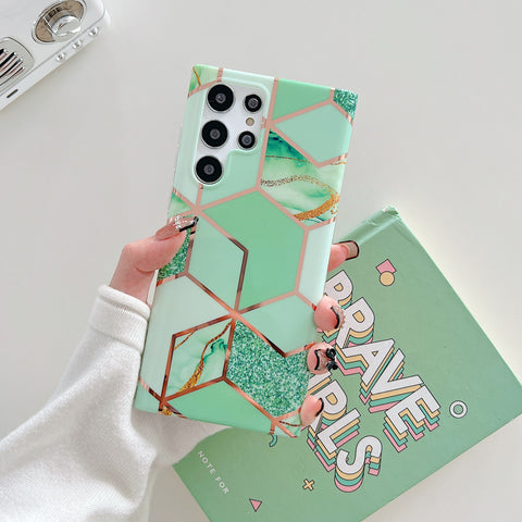 Electroplated Geometric Diamond Marble Phone Case