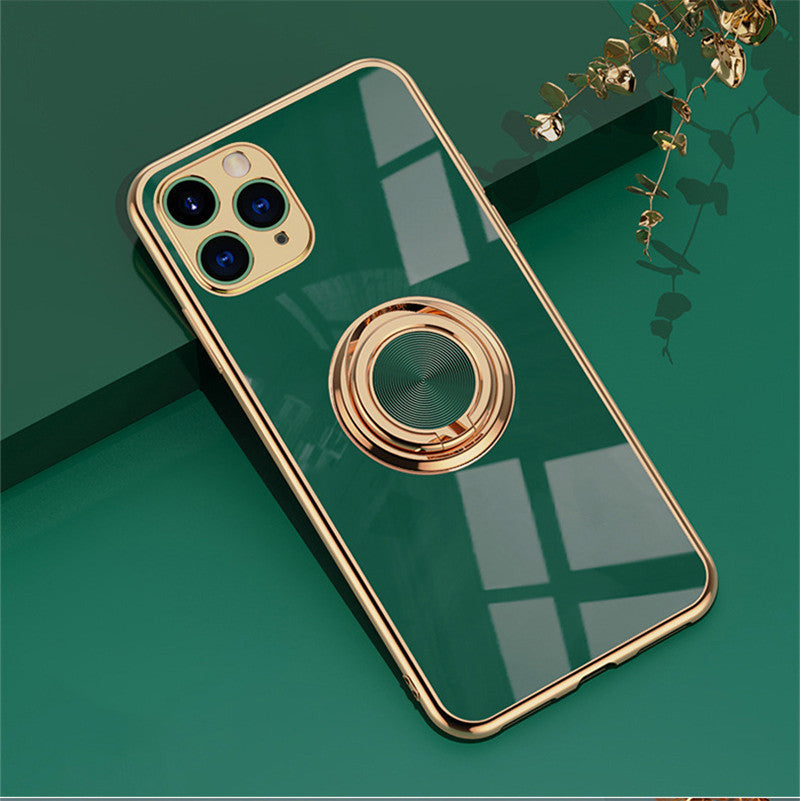Luxuriöse iPhone Silikonhülle mit Goldrand & drehbarem Ring – Stilvoller Schutz